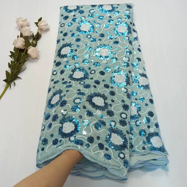 OK5000 High quality velvet lace fabric with sequins for ladies fashion designs of 2021