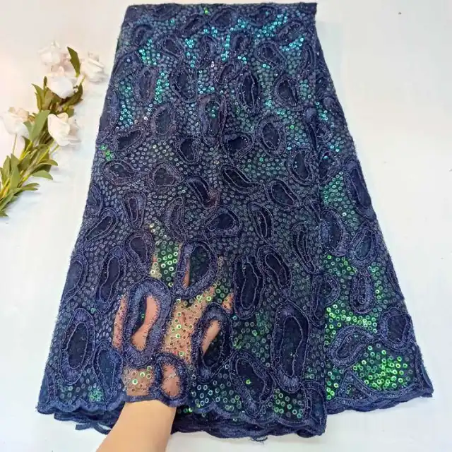 OK1032 Fashion style african designs of seuiqned net mesh fabric 2021 for women