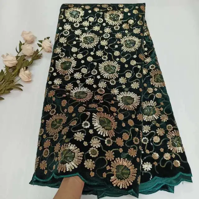 OK5000 High quality velvet lace fabric with sequins for ladies fashion designs of 2021