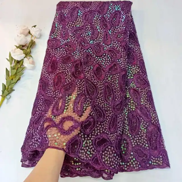 OK1032 Fashion style african designs of seuiqned net mesh fabric 2021 for women