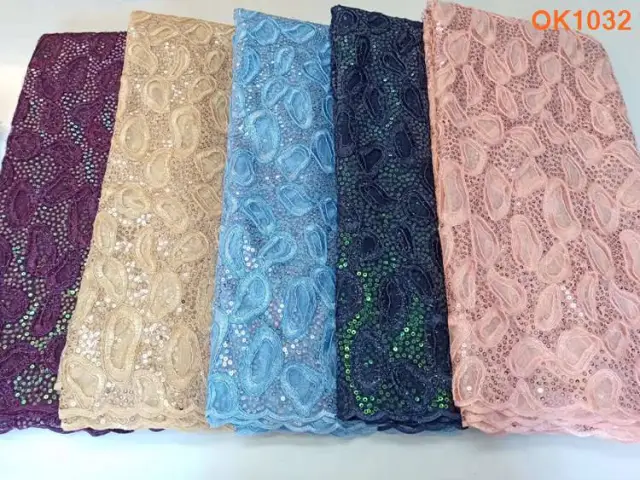 OK1032 Fashion style african designs of seuiqned net mesh fabric 2021 for women