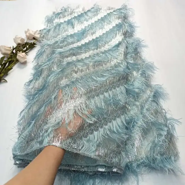 OK3004 Organza lace+feather light fabric with good workmanship and Asian fabrics for women