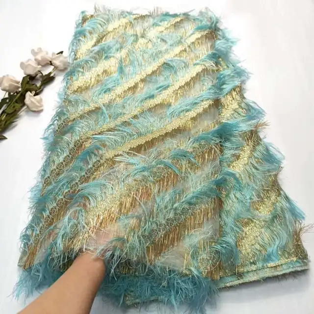 OK3004 Organza lace+feather light fabric with good workmanship and Asian fabrics for women