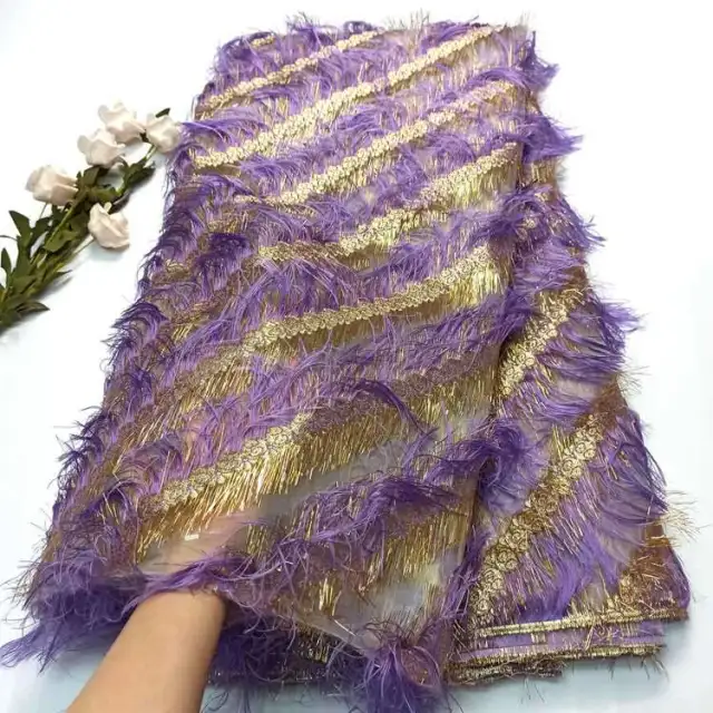 OK3004 Organza lace+feather light fabric with good workmanship and Asian fabrics for women