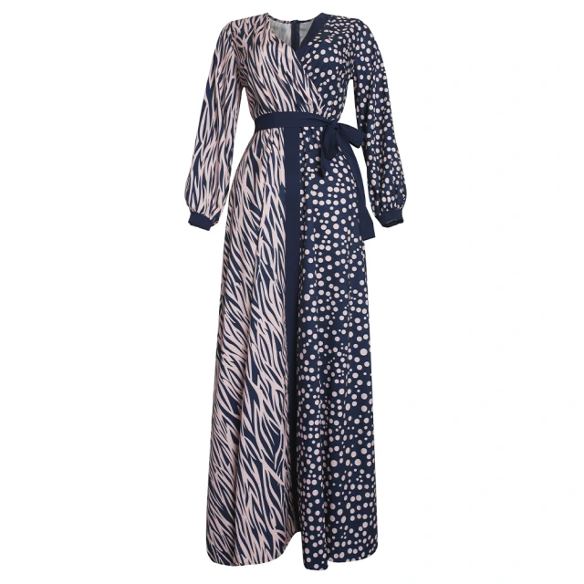 DYT157-French dress long sleeves spring and autumn waist wave point super fairy retro African dress