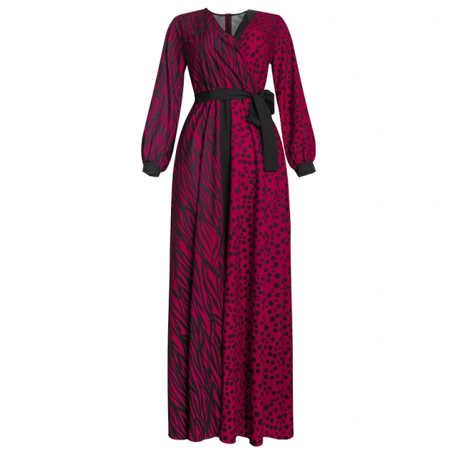 DYT157-French dress long sleeves spring and autumn waist wave point super fairy retro African dress