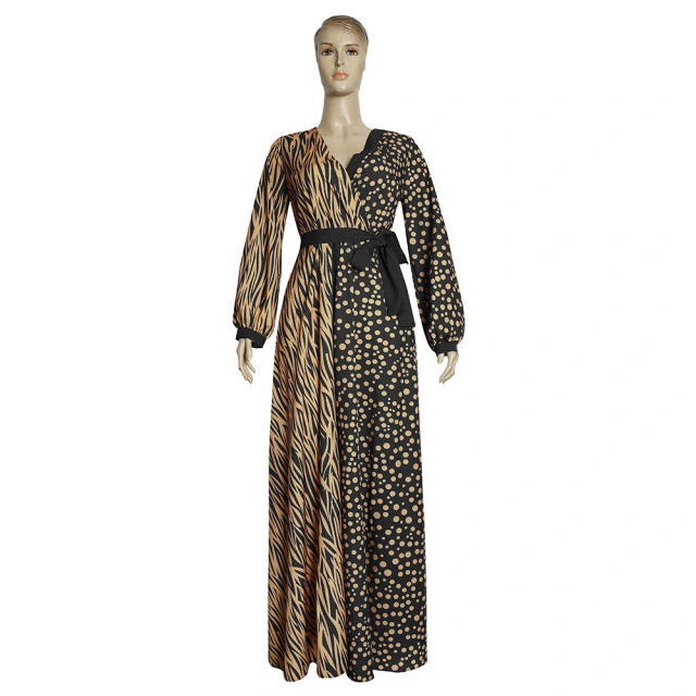 DYT157-French dress long sleeves spring and autumn waist wave point super fairy retro African dress
