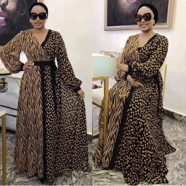 DYT157-French dress long sleeves spring and autumn waist wave point super fairy retro African dress