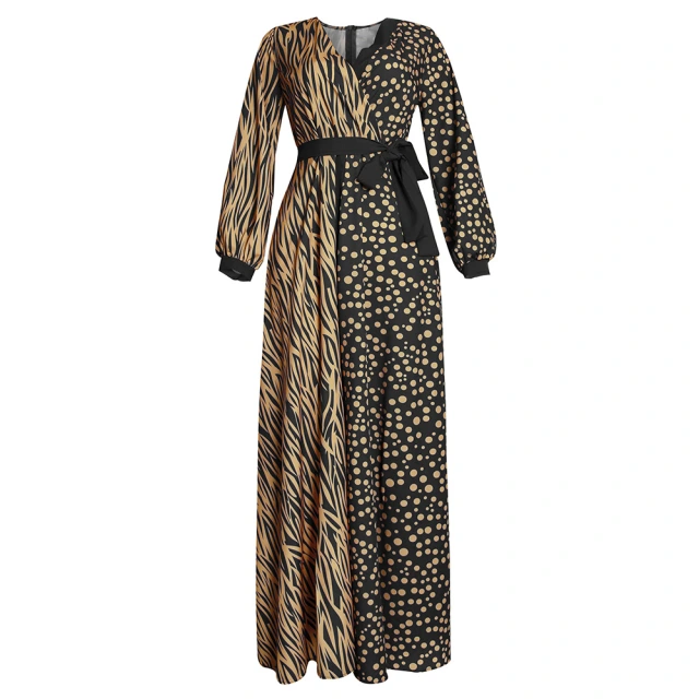 DYT157-French dress long sleeves spring and autumn waist wave point super fairy retro African dress