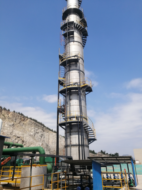 What is the role of the desulfurization tower in the rock wool production line?
