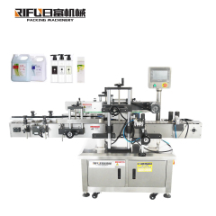 Automatic twin heads square round flat butter detergent bottle sticker auto adhesive wrap bottle shampoo labeling machine