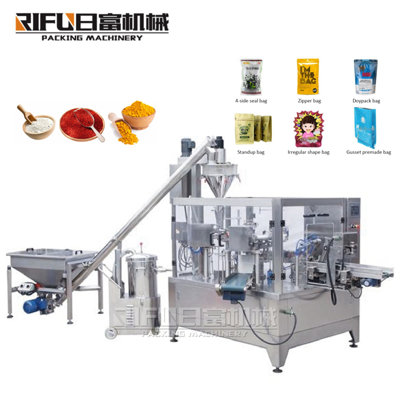 Fully automatic pepper powder bean milk powder rotary type powder preformed bag packaging machine