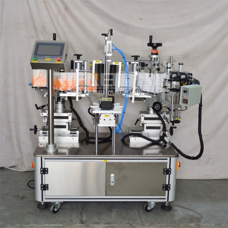 Semi automatic double sides labeling machine for square bottle