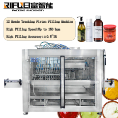 Automatic 12 Heads Tracking Piston Filling Machine for Sauce Honey Cream Detergent Oral Juice