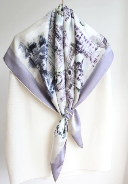 Square14MM 110cm   Duplex Prints Twill  Silk hand Rolled Edges Scarf