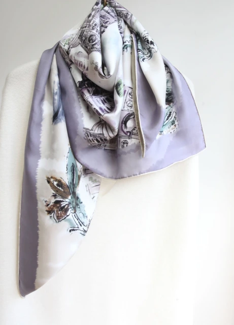 Square14MM 110cm   Duplex Prints Twill  Silk hand Rolled Edges Scarf