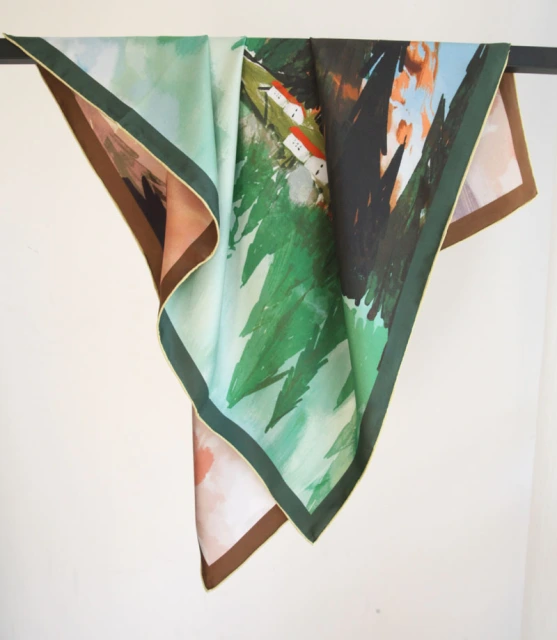 Square 16 MM 90cm  twill silk Duplex Prints  hand Rolled Edges  Scarf