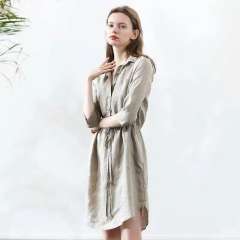 Casual Elastic Waist Linen Dress in Khaki