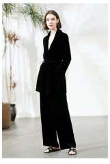 Mid Length Black Velvet Coat with Waistband