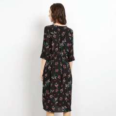 V-neck Silk Midi Dress with Floral Print
