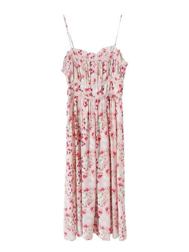 Floral Print Suspender Summer Silk Dress in Two Colors