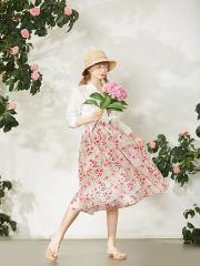 Floral Print Suspender Summer Silk Dress in Two Colors