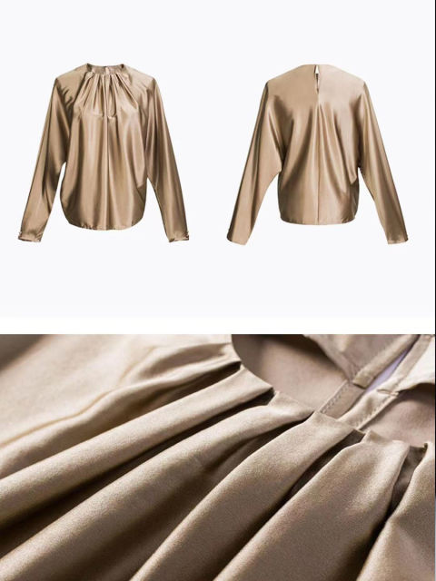 Pleated Neckline Silk Blouse