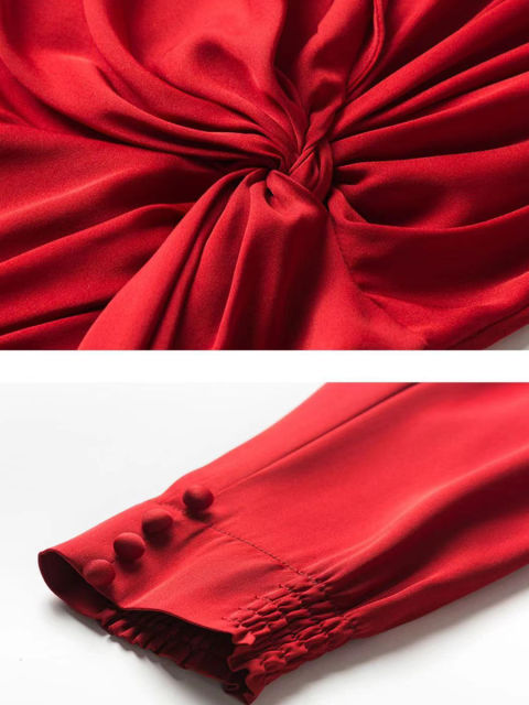 Heavy Silk Midi Evening Dress in Red or Black