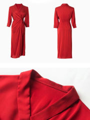 Heavy Silk Midi Evening Dress in Red or Black