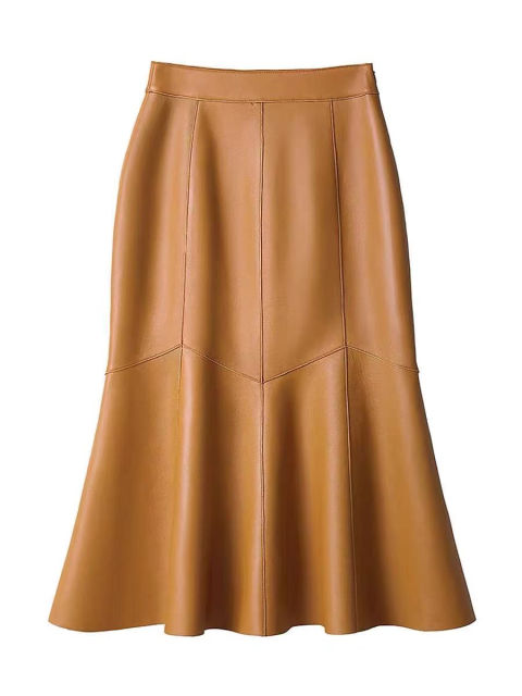 Brown Leather Skirt  Elegant Retro High-quality