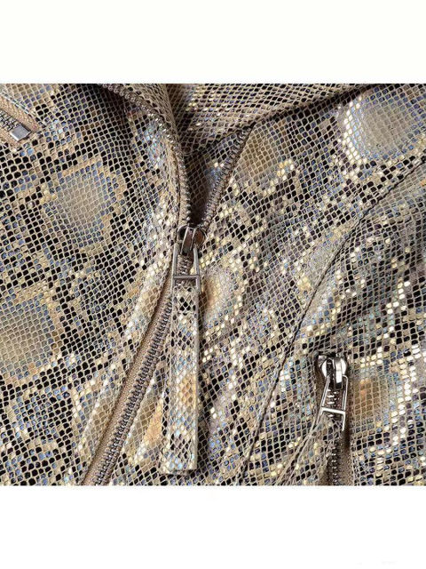 Women Snake Pattern Leather Jacket