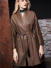 Sheepskin Loose V-neck Mid-length Leather Coat