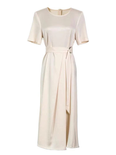 Ivory Silky Midi Dress with Waist Band