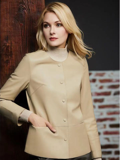 Elegant Women Sheepskin Leather Jacket