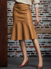 Brown Leather Skirt  Elegant Retro High-quality