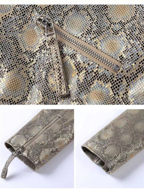 Women Snake Pattern Leather Jacket