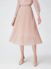 Pleated Midi A-line Skirt