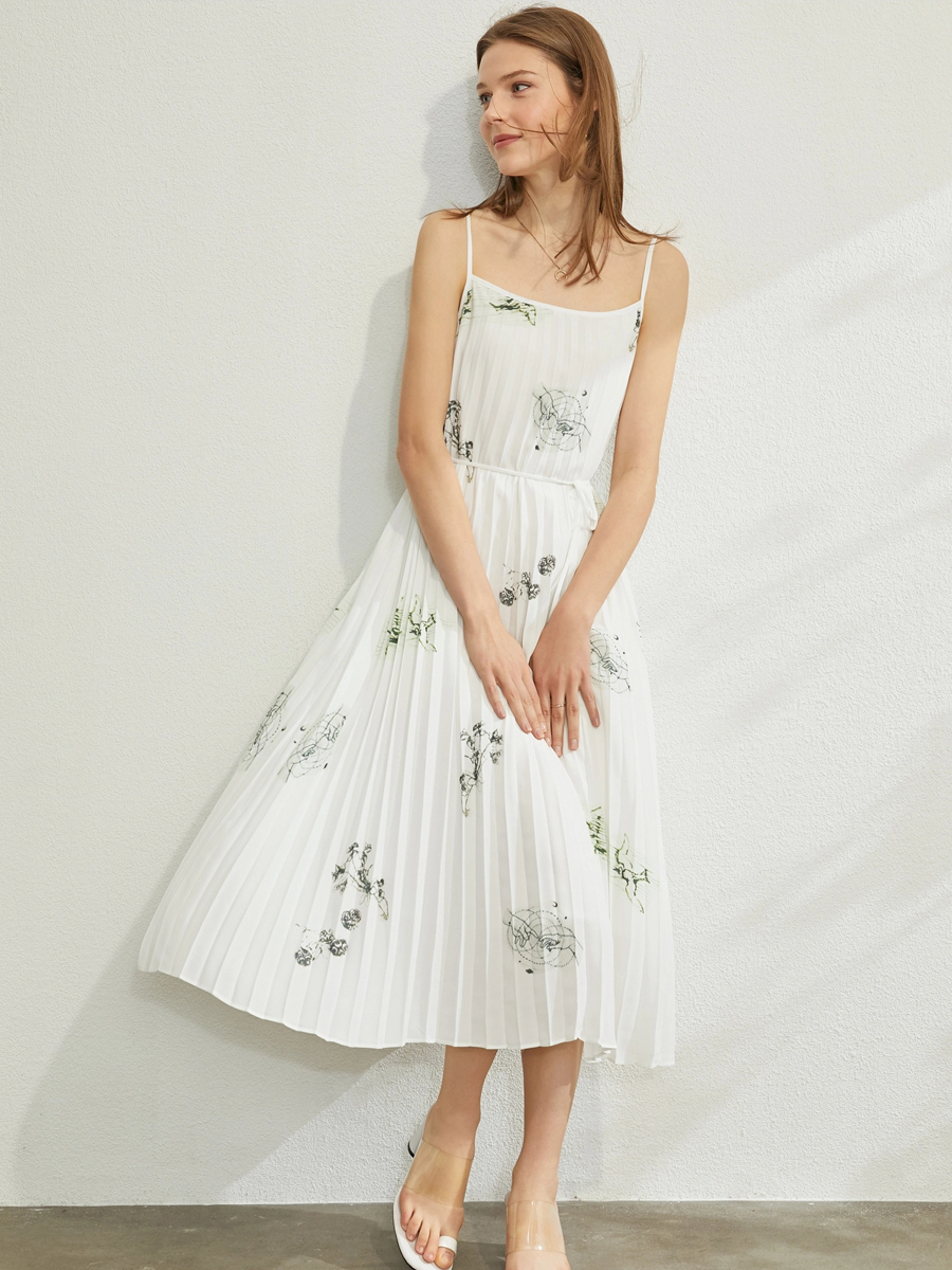 chiffon pleated midi dress