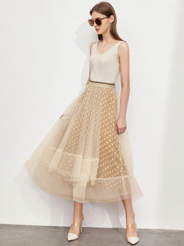 Spotty Elastic High Waist Tulle Skirt