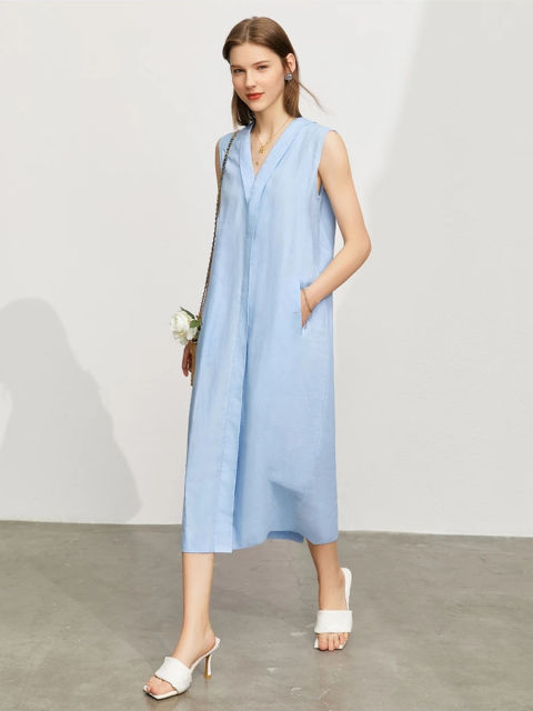 Sleeveless V-neck Linen Dress