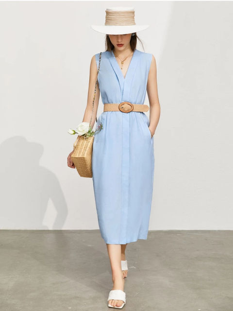 Sleeveless V-neck Linen Dress