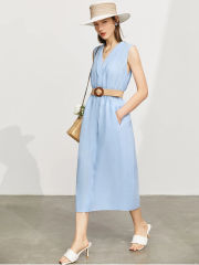 Sleeveless V-neck Linen Dress