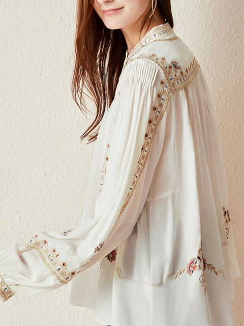 Double Side Embroidery Silk Shirt fashion dress cheap luxury discount dinner dress clothes