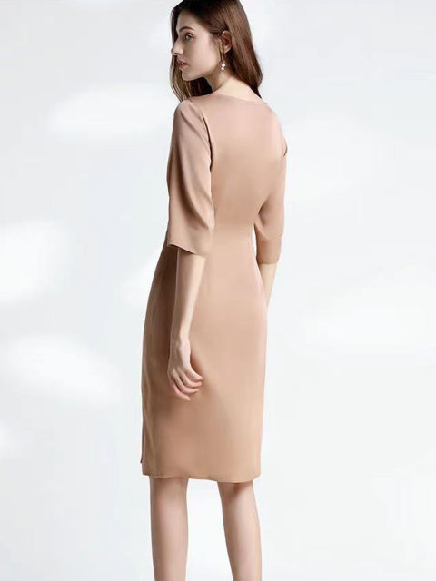 Silk Wrap Dress Three Quarters Sleeve Summer Dress