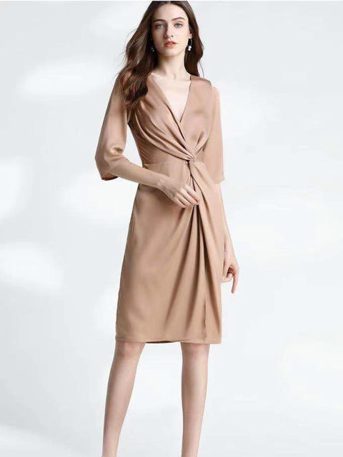 Silk Wrap Dress Three Quarters Sleeve Summer Dress