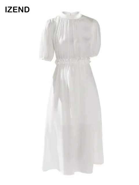 Classic Retro Style White Silk Dress