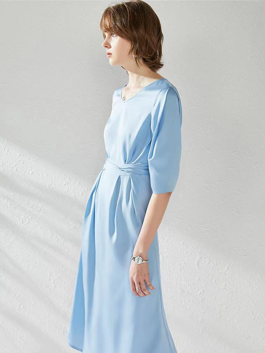 blue slik dress