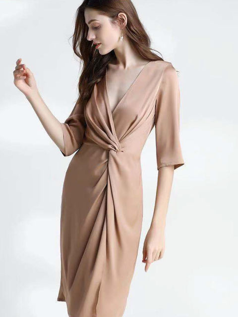 Silk Wrap Dress Three Quarters Sleeve Summer Dress