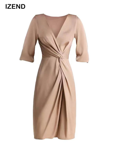 Silk Wrap Dress Three Quarters Sleeve Summer Dress