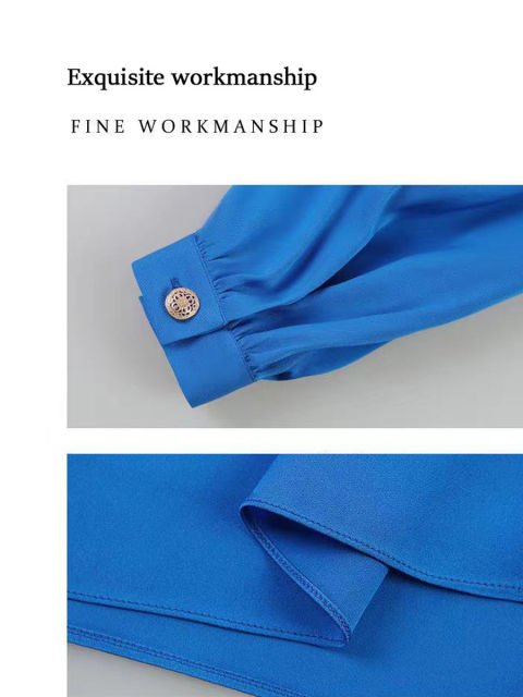 Blue Silk Dress Stand Collar Long Silk Formal Dress